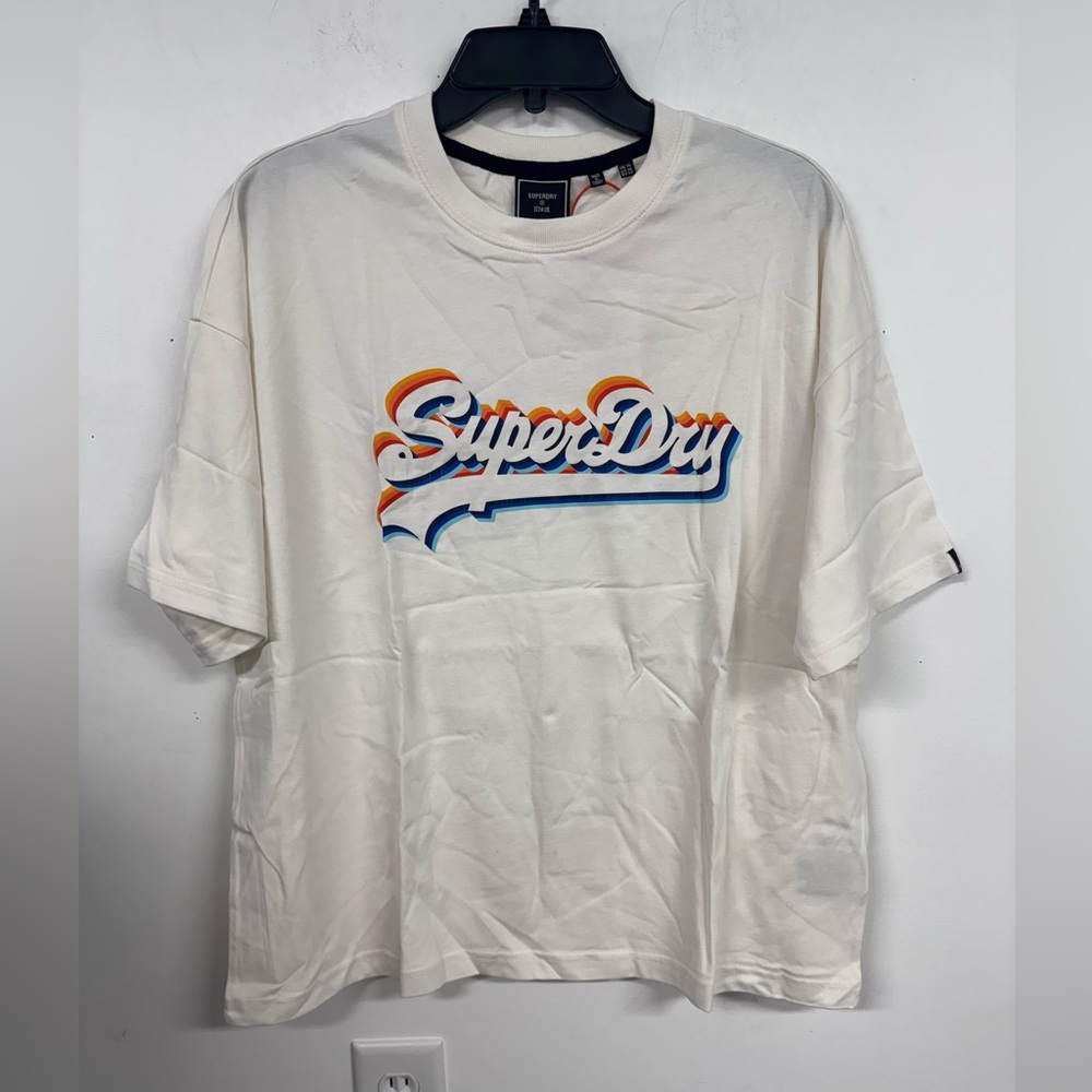 Superdry White Short Sleeve Tee with Retro Logo